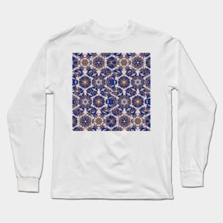 Beige, blue pattern Long Sleeve T-Shirt